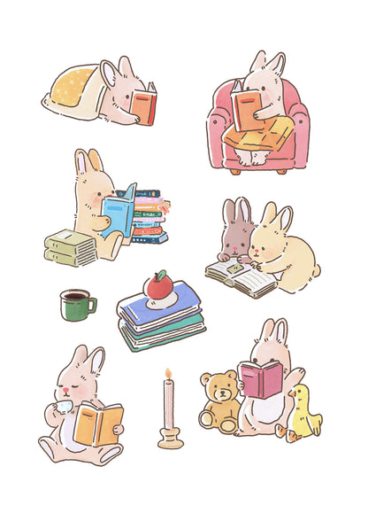 Bunny Reading Stickers (9 pieces)